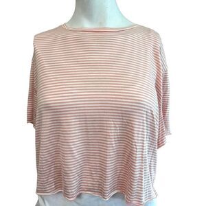 Antistar Ladies Large Peach White Striped Soft Crop Top Short Sleeve T Shirt NWT